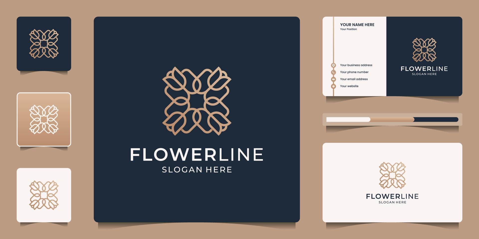 abstrakt blomma linje logotyp design och företag kort mall. lyx prydnad eller mandala symbol. vektor