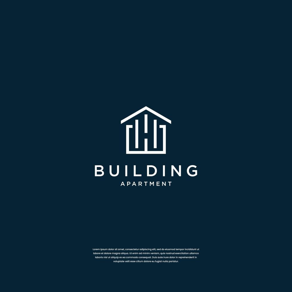 minimalistisches hauslogo-design immobilien, gebäude, architektur, bau mit linienkunststil vektor