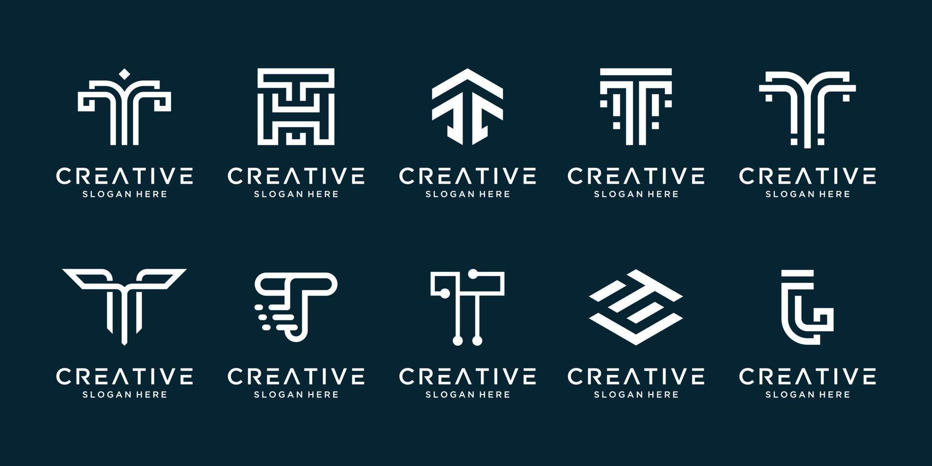 set kreative sammlung buchstabe t-logo-design-vorlage. symbol für technologie, internet, digital. vektor