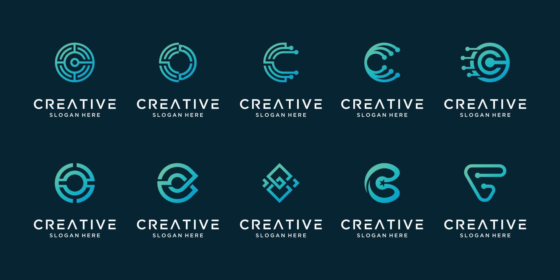 satz kreativer buchstabe c modernes liner-digitaltechnologie-logo. Logo kann für Technologie, Digital, Verbindung, Daten, Elektrounternehmen verwendet werden. vektor