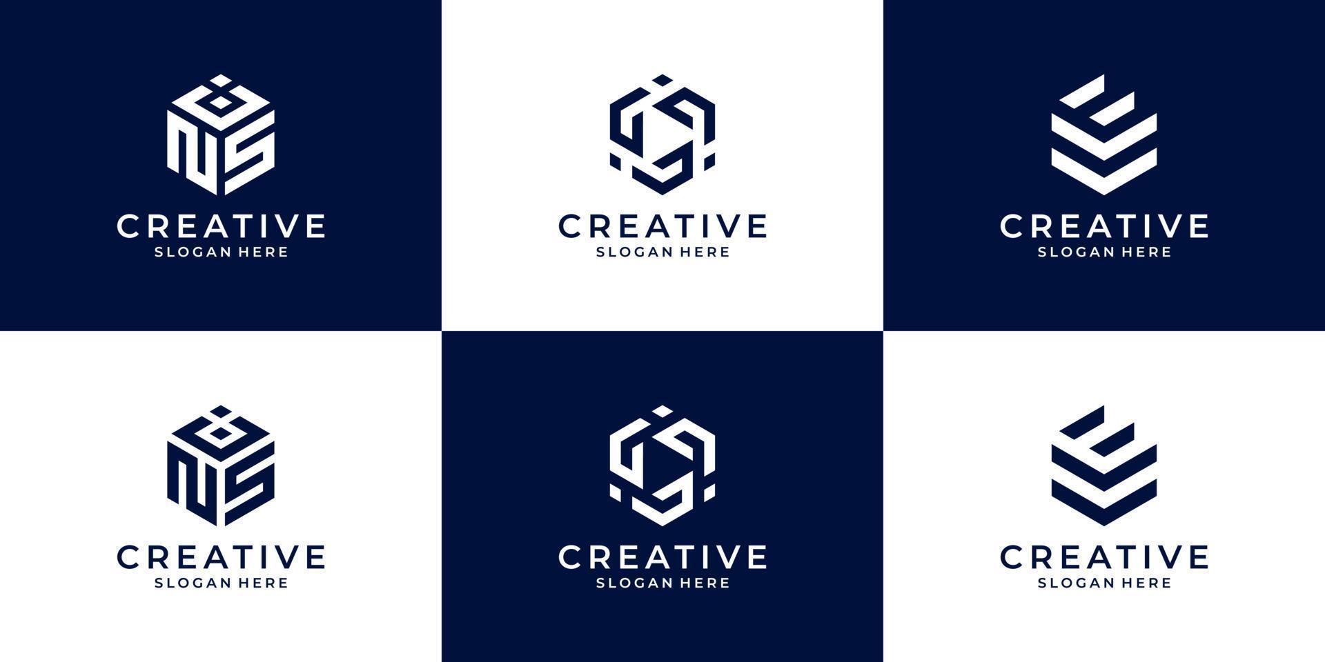 satz verschiedener hexagon-logo-vorlagen. abstraktes Monogramm-Logo für Unternehmen, Unternehmen, Industrie usw. vektor