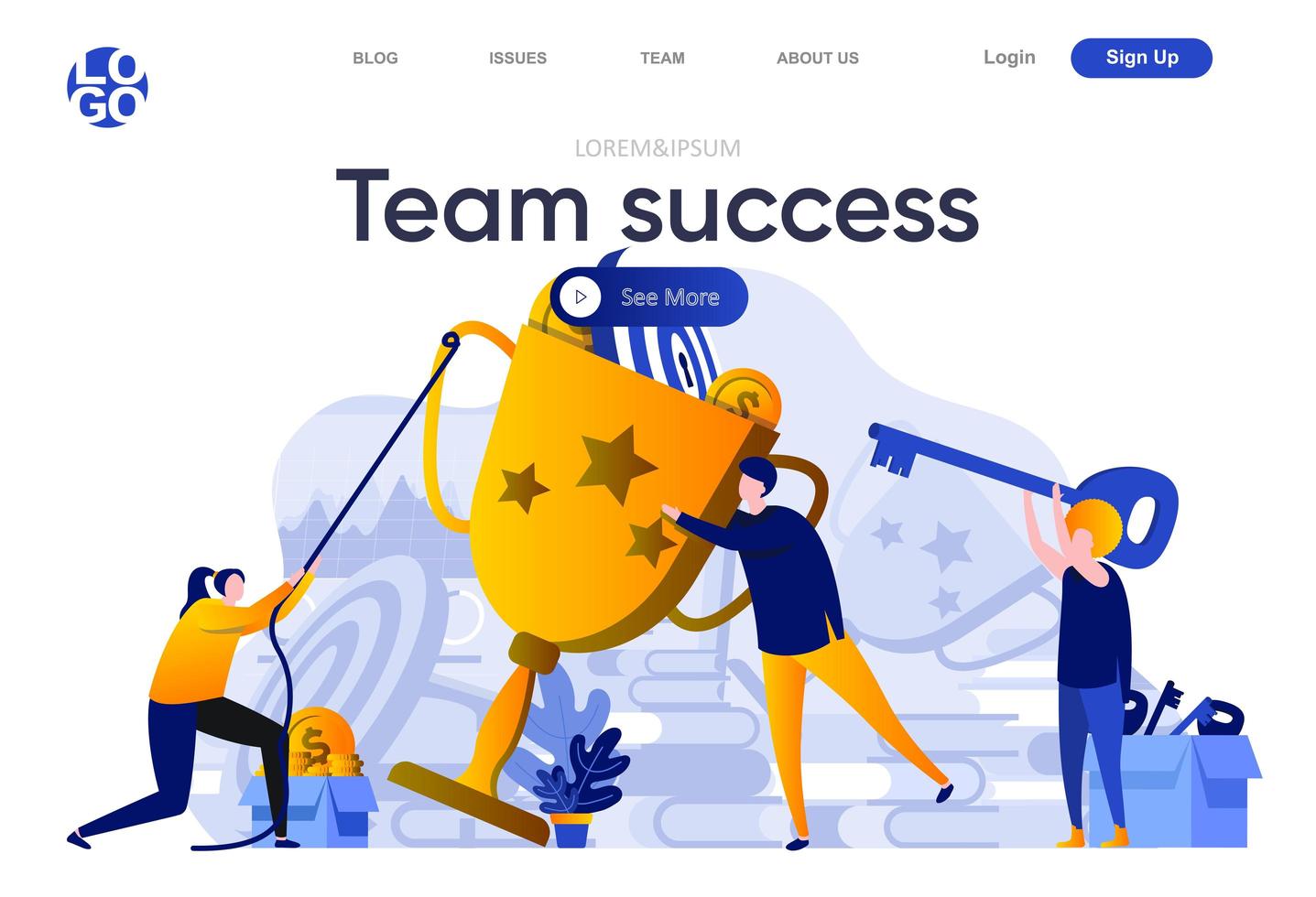 Teamerfolg flache Landingpage vektor