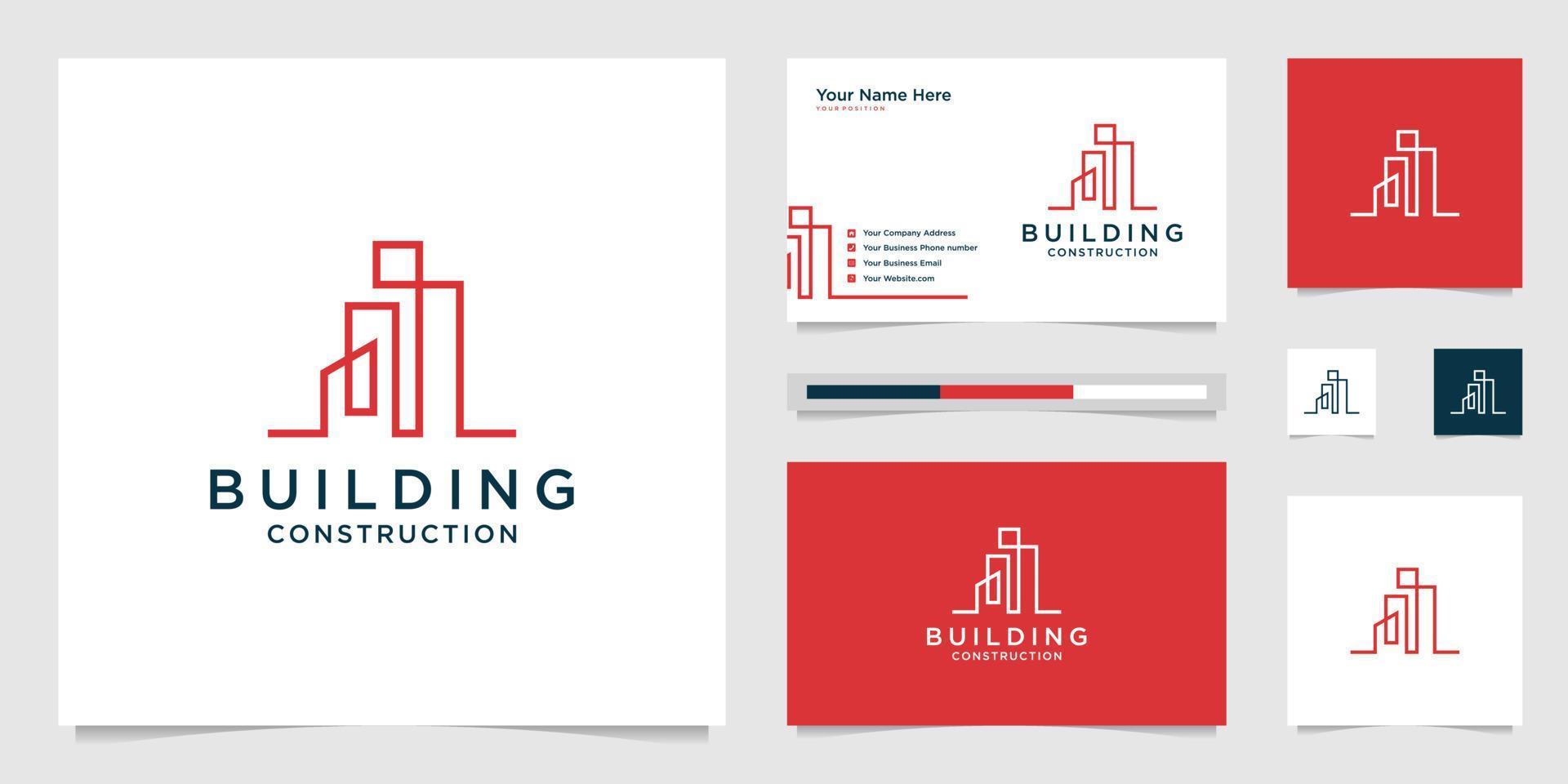 Gebäudedesign-Logos mit Linien. Bau, Wohnung und Architekt. Premium-Logo-Design und Visitenkarten. vektor