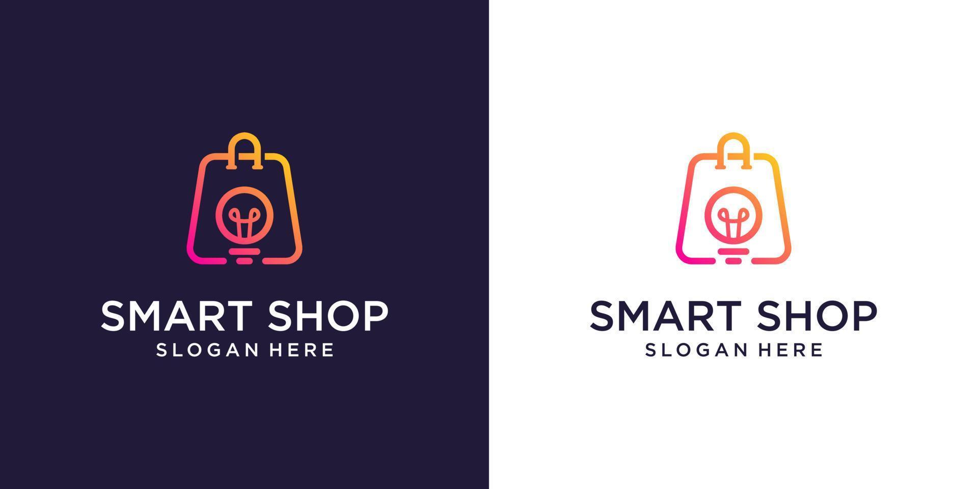 Online-Shop-Logo-Designs-Vorlage, Taschenshop und Smart-Symbol-Logo-Symbol vektor