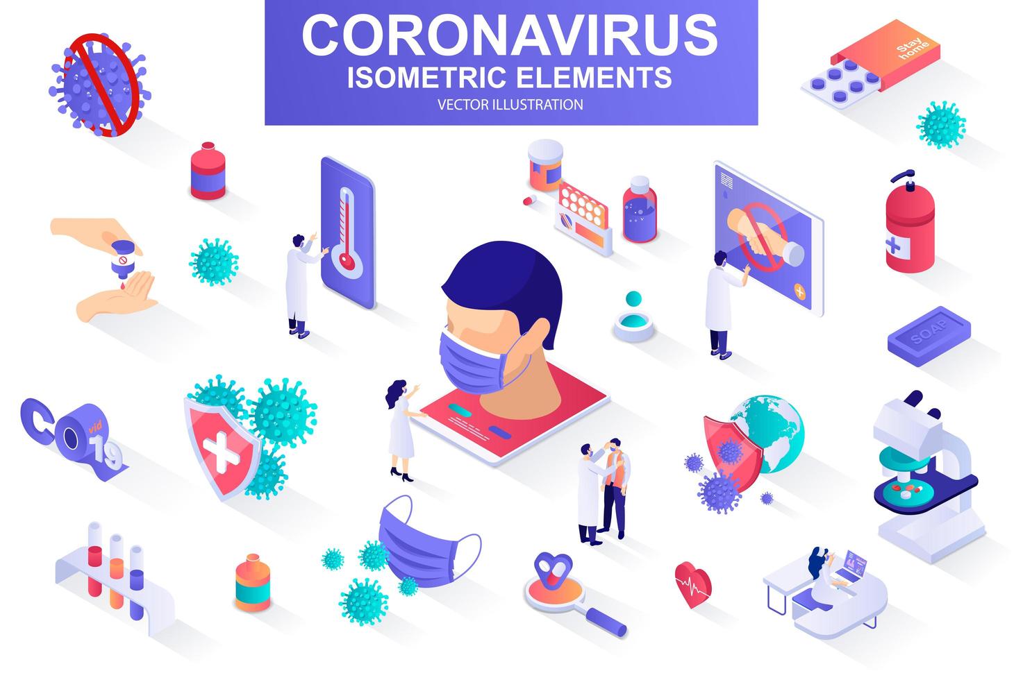 coronavirus bunt av isometriska element. vektor