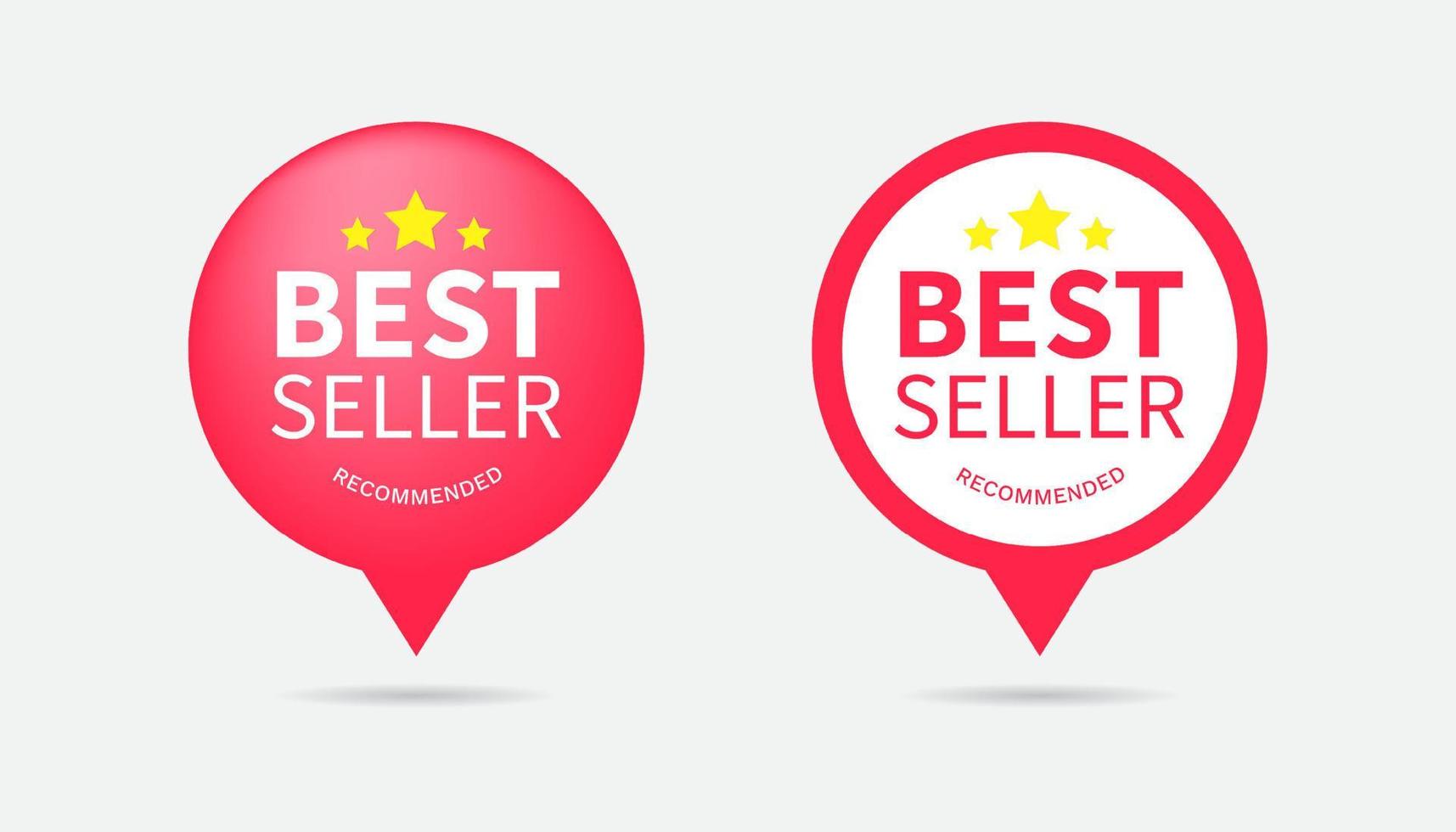 uppsättning av bäst säljare text med leende tycka om form på röd cirkel ikon, kreativ typografi för företag, befordran och reklam vektor