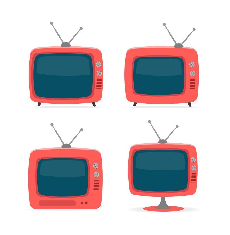 tecknad serie röd retro TV ikon uppsättning. vektor
