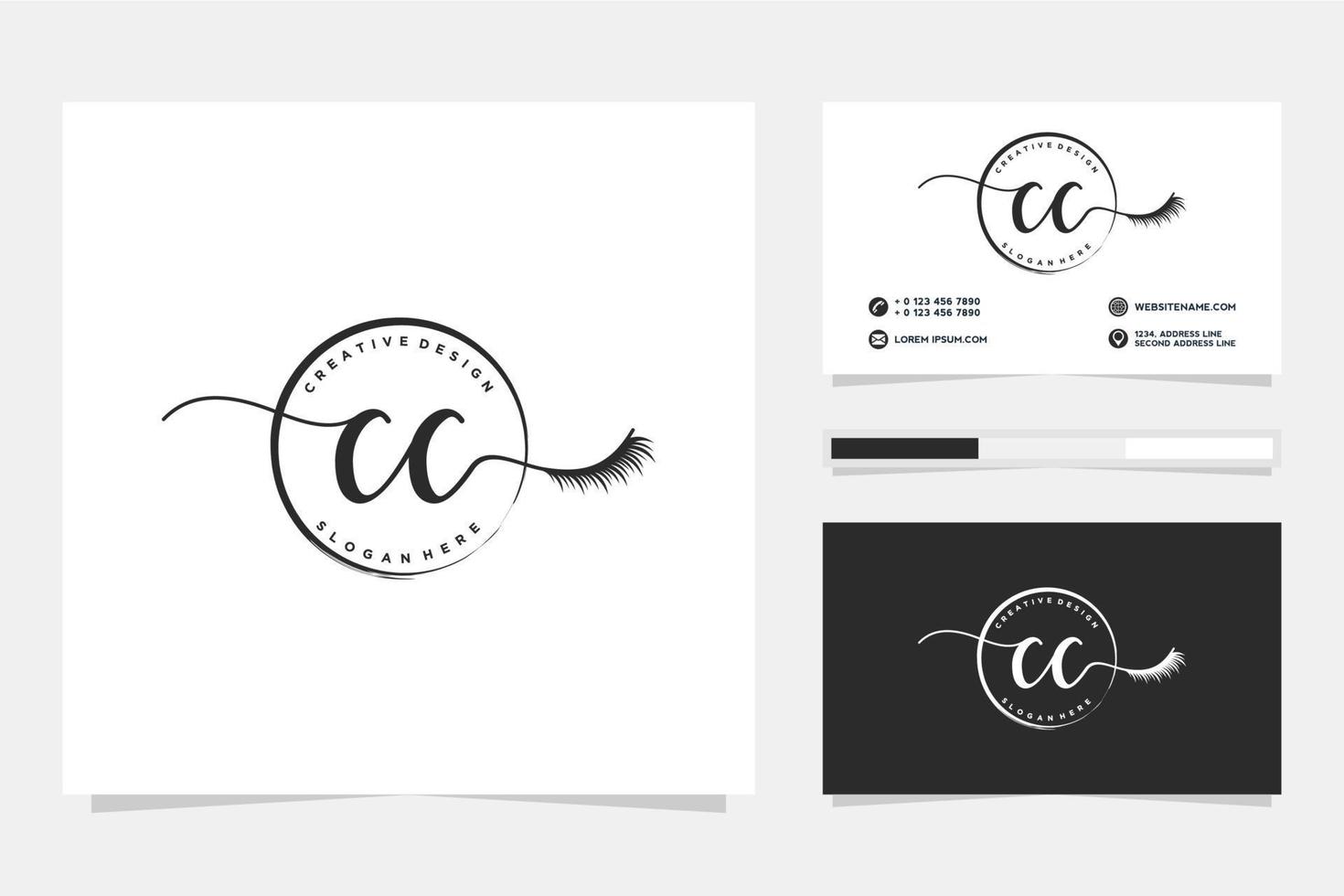 första cc feminin logotyp samlingar och företag kort templat premie vektor