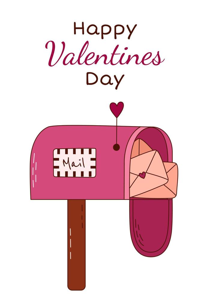 hjärtans dag hälsning kort med en brevlåda för kärlek brev. vektor illustration