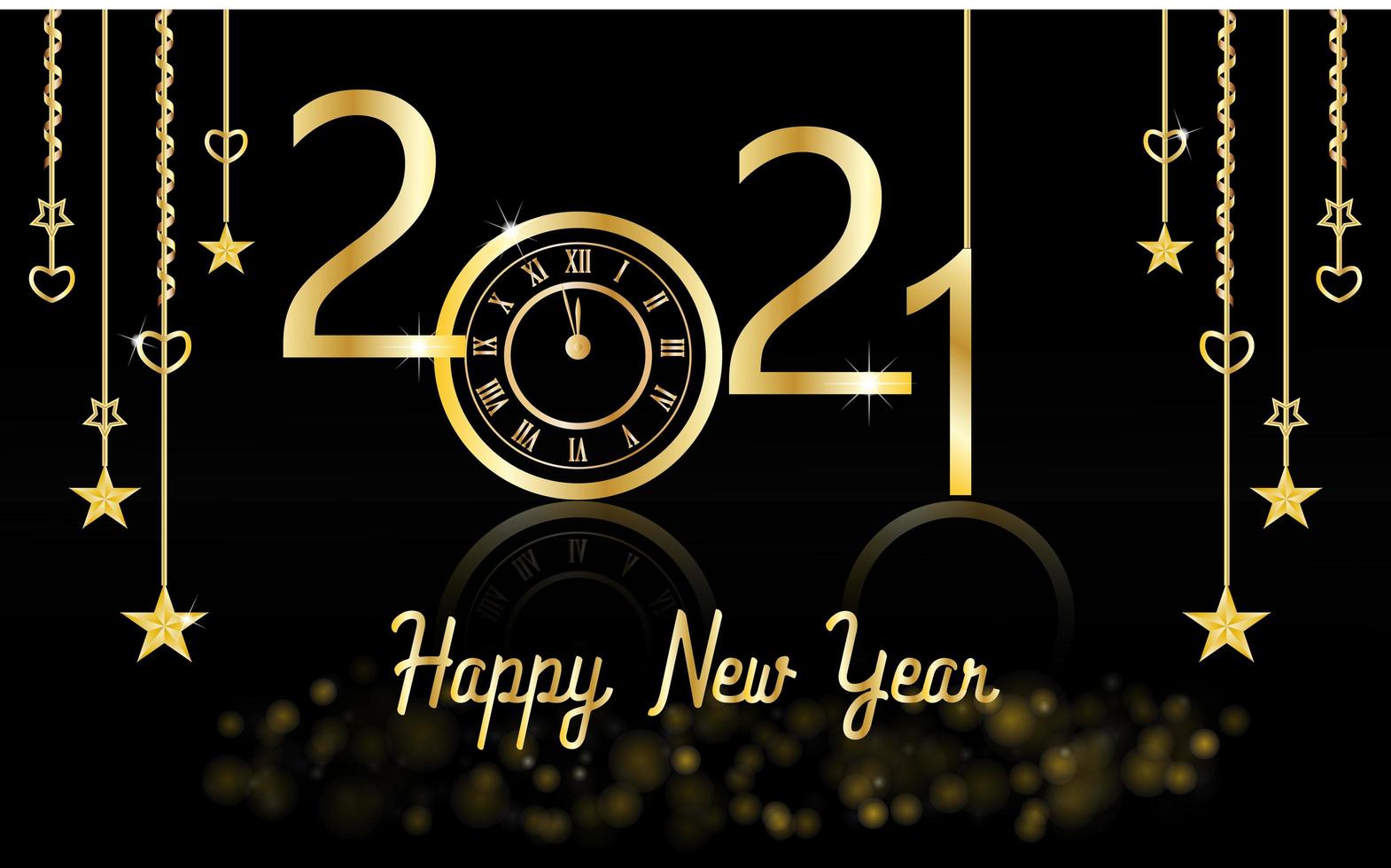 Neujahr glänzendes Design mit goldener Uhr und Sternen vektor