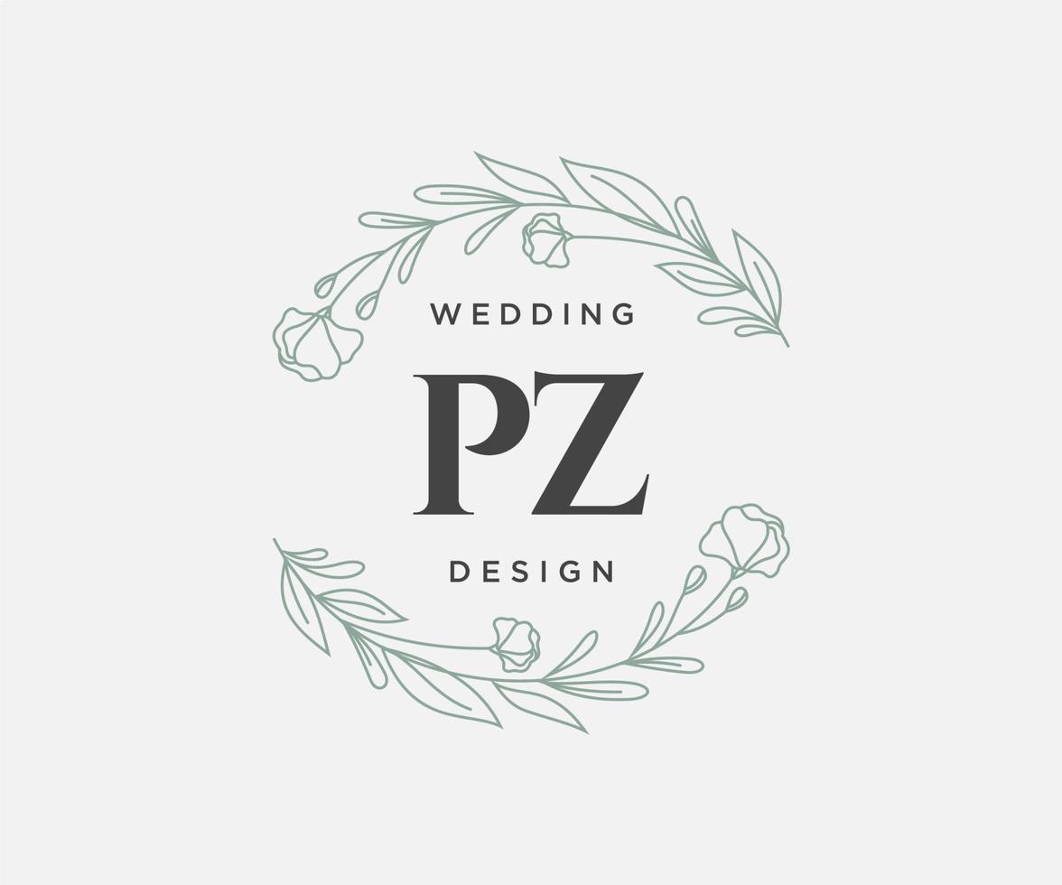 pz initialer brev bröllop monogram logotyper samling, hand dragen modern minimalistisk och blommig mallar för inbjudan kort, spara de datum, elegant identitet för restaurang, boutique, Kafé i vektor