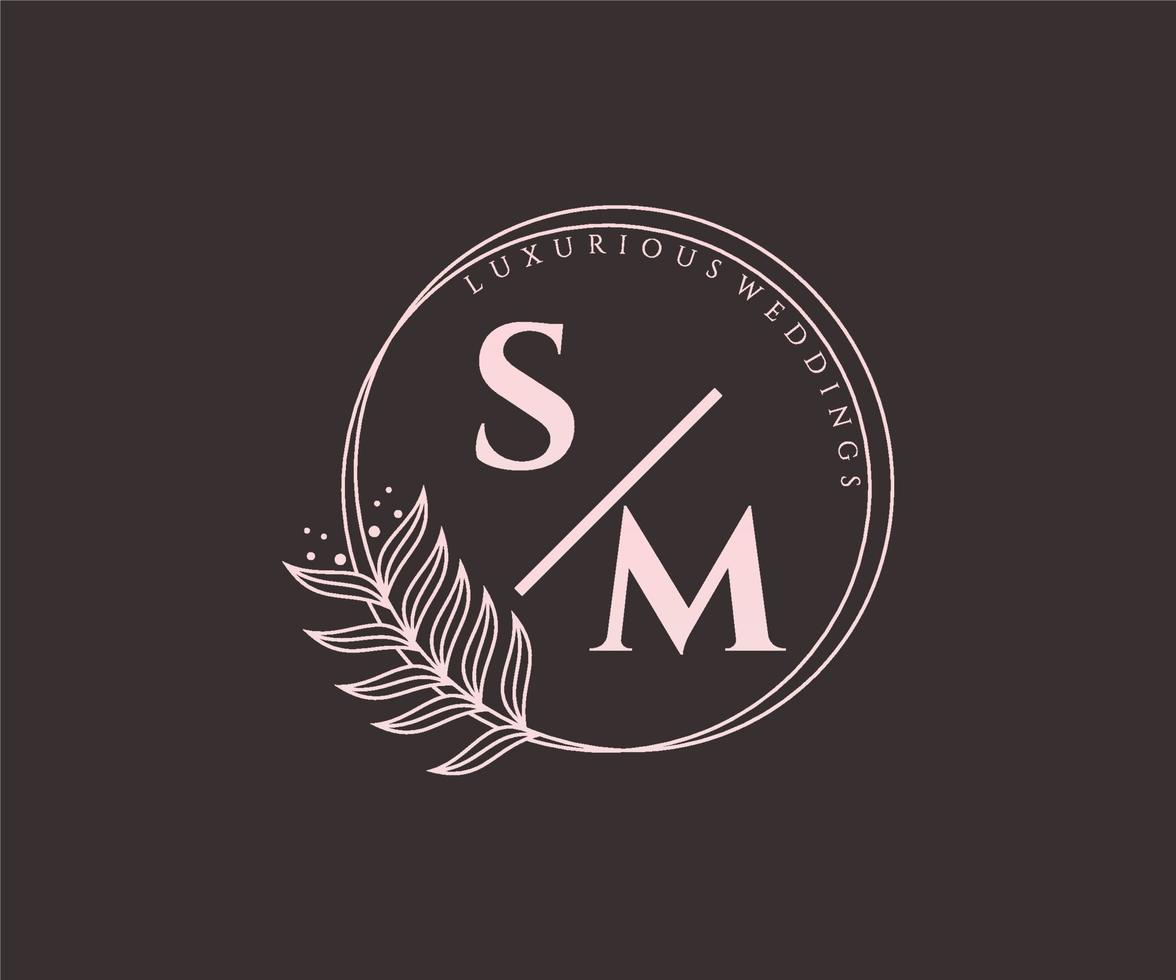 sm initialen brief hochzeitsmonogramm logos vorlage, handgezeichnete moderne minimalistische und florale vorlagen für einladungskarten, datum speichern, elegante identität. vektor