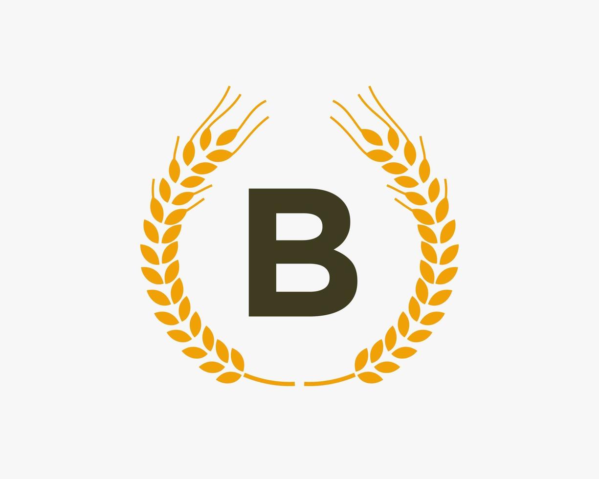 brev b lantbruk logotyp design med vete symbol vektor