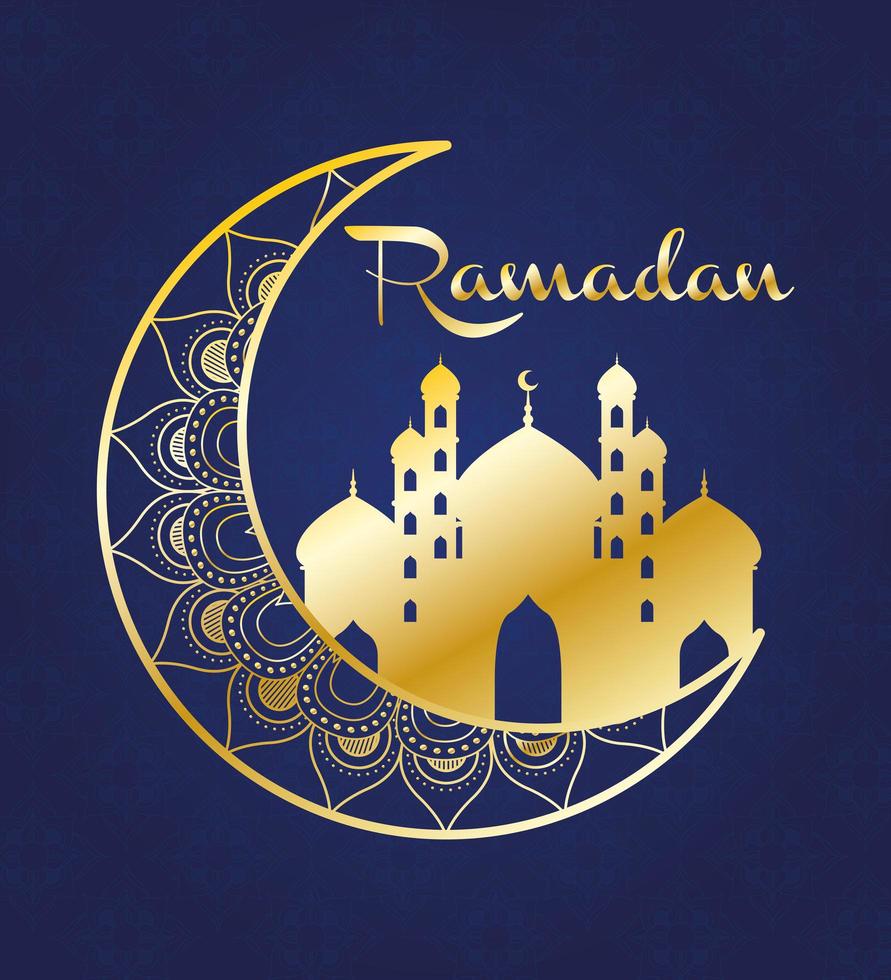 ramadan firande banner med guldmånen vektor