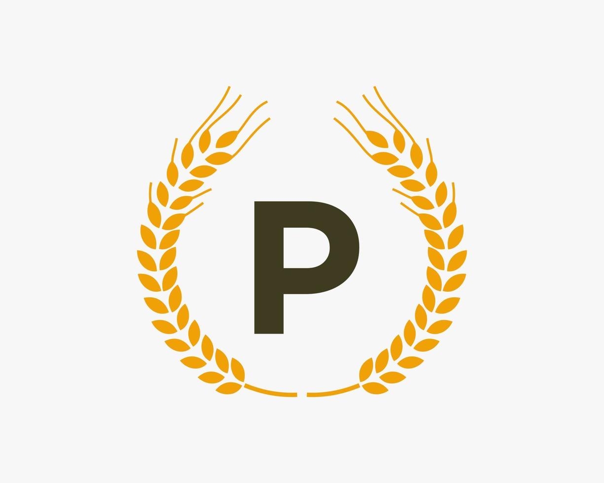 brev p lantbruk logotyp design med vete symbol vektor