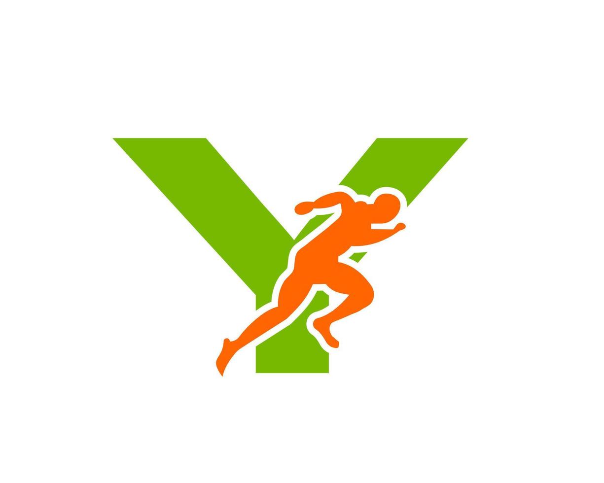 sport laufmann buchstabe y logo. Laufende Mann-Logo-Vorlage für Marathon-Logo vektor