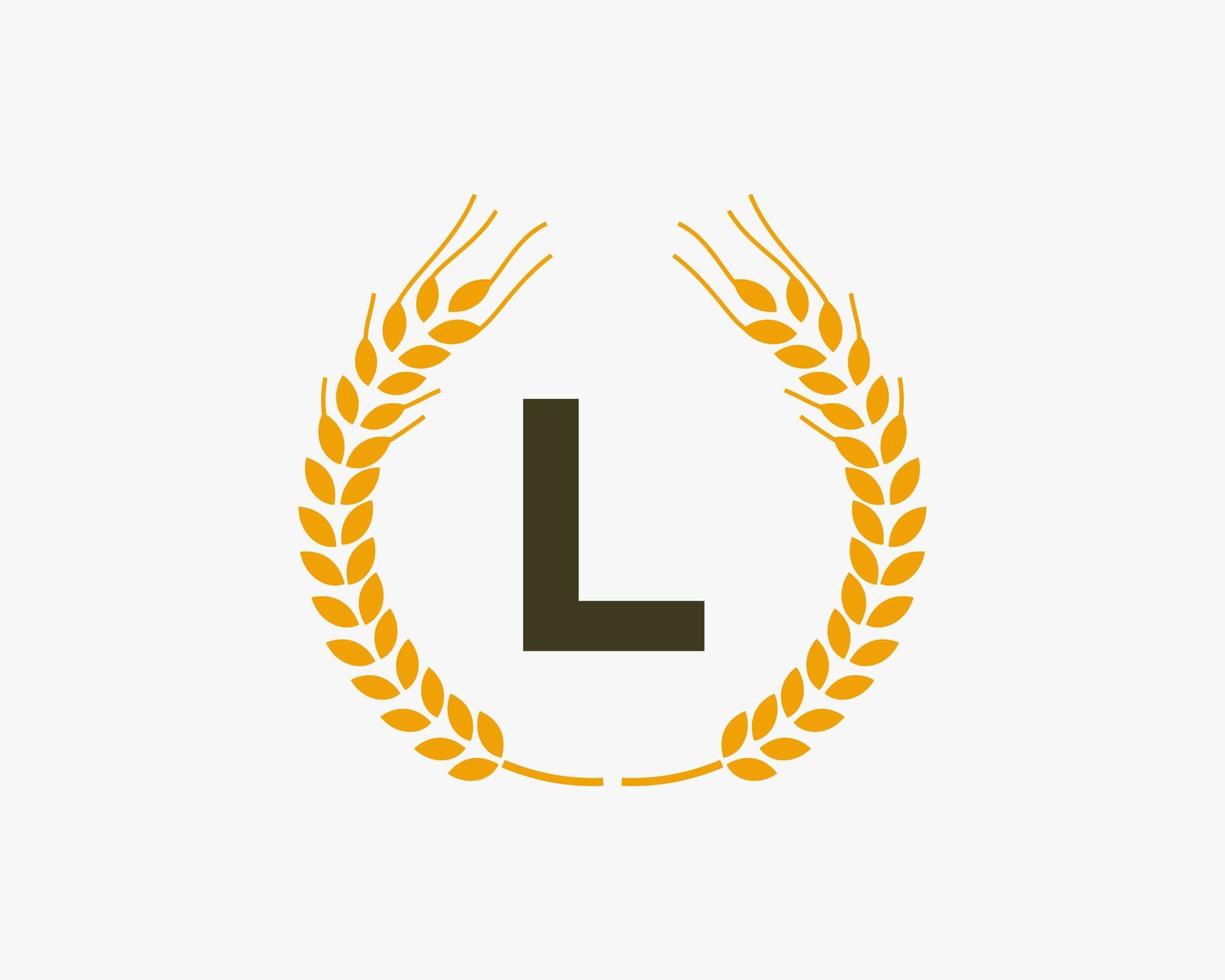 brev l lantbruk logotyp design med vete symbol vektor