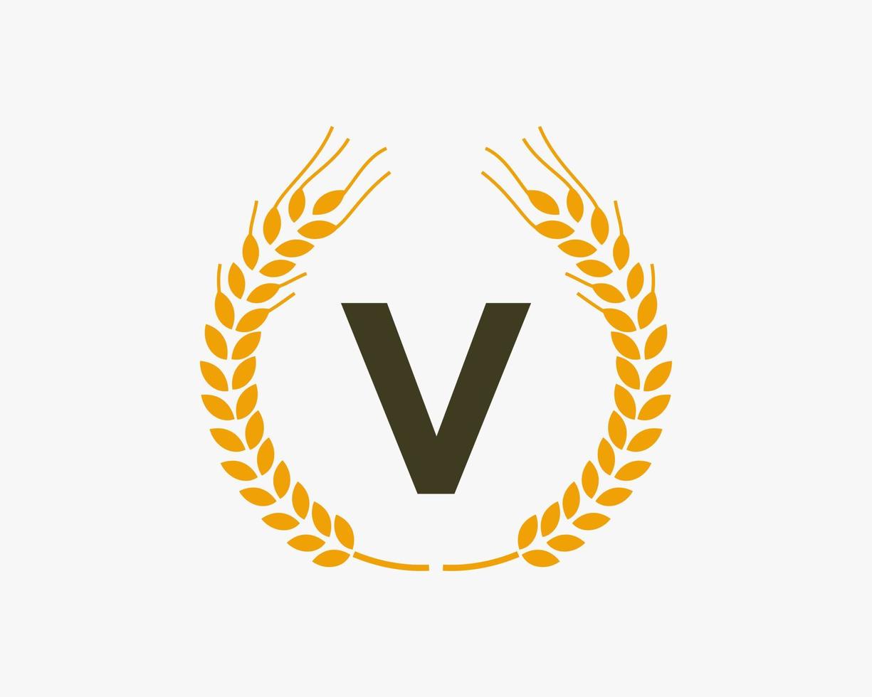 brev v lantbruk logotyp design med vete symbol vektor