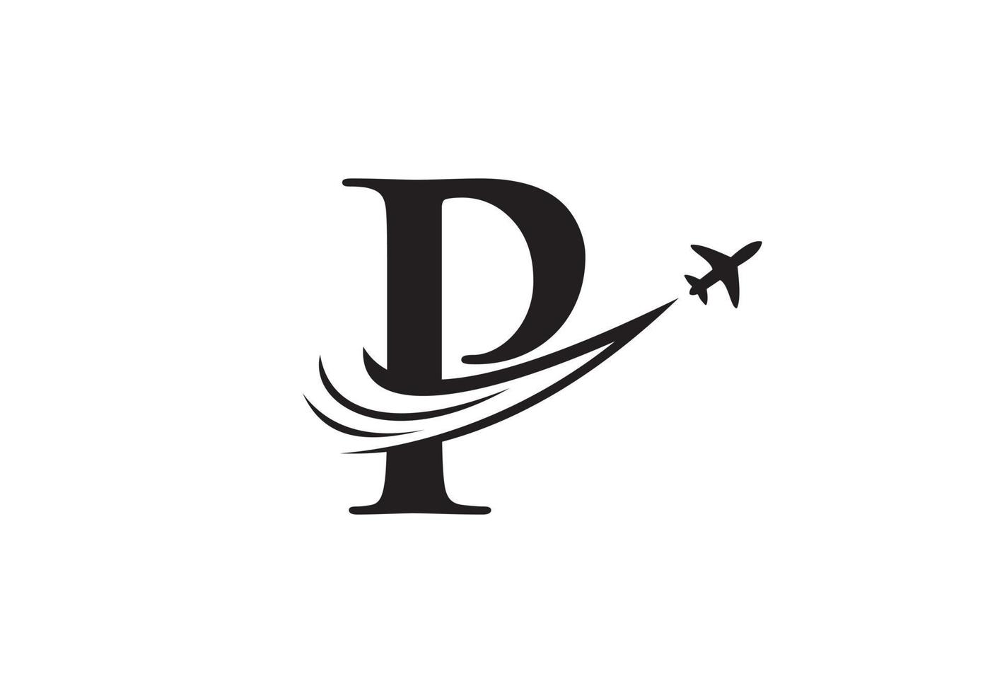 brev p resa logotyp design begrepp med flygande flygplan symbol vektor