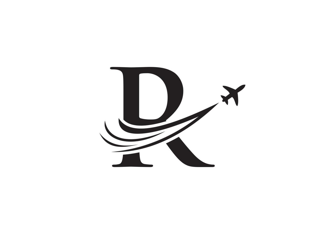 brev r resa logotyp design begrepp med flygande flygplan symbol vektor