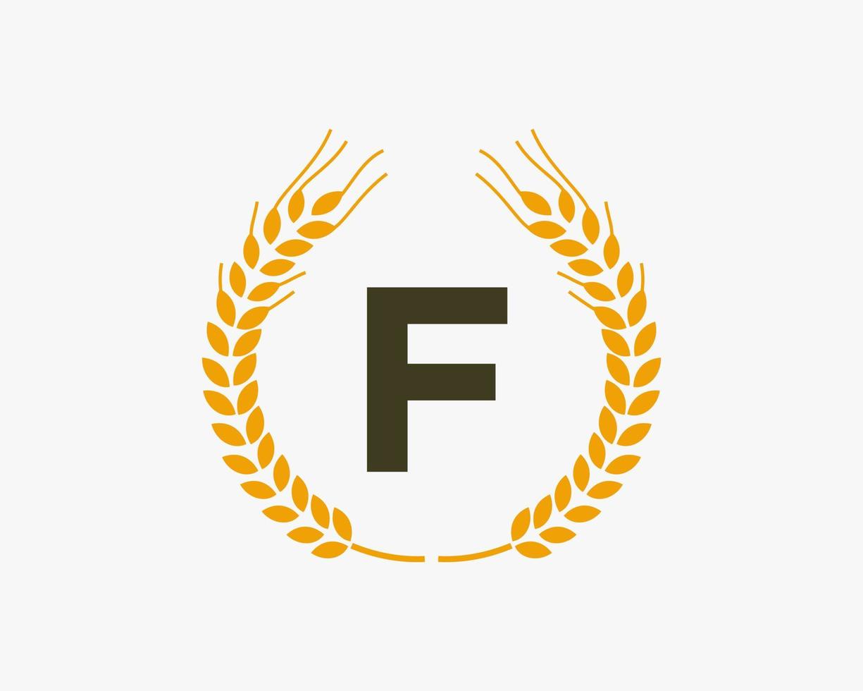 brev f lantbruk logotyp design med vete symbol vektor