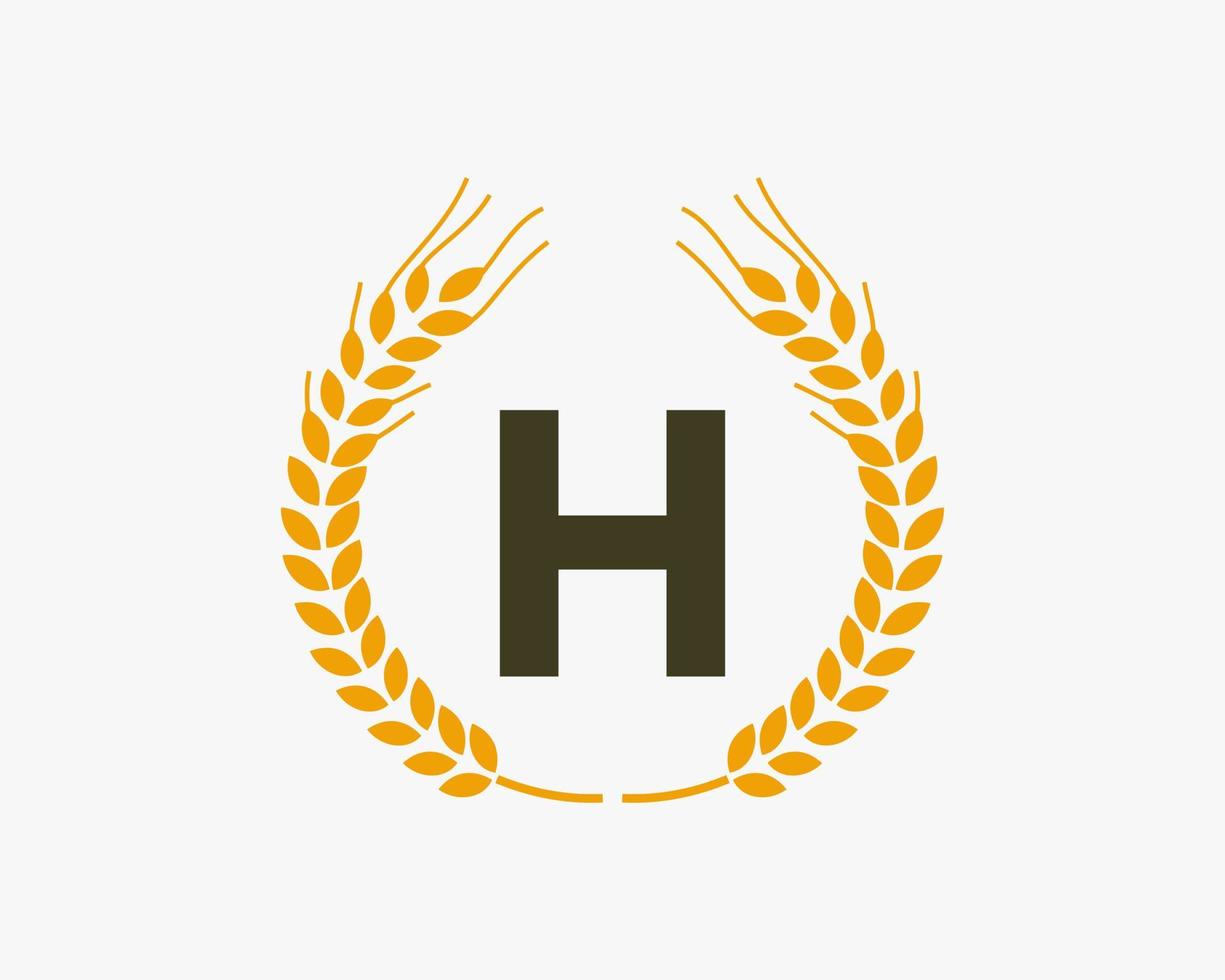 brev h lantbruk logotyp design med vete symbol vektor