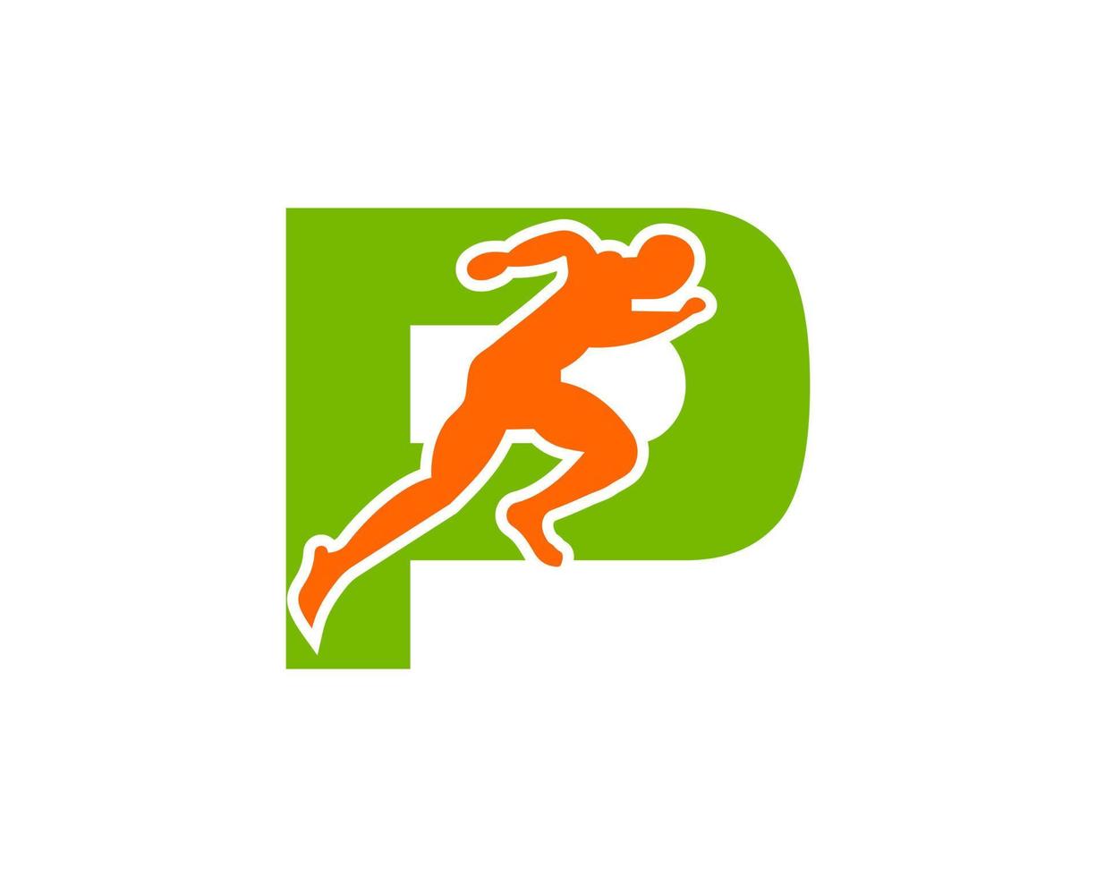 sport löpning man brev p logotyp. löpning man logotyp mall för maraton logotyp vektor