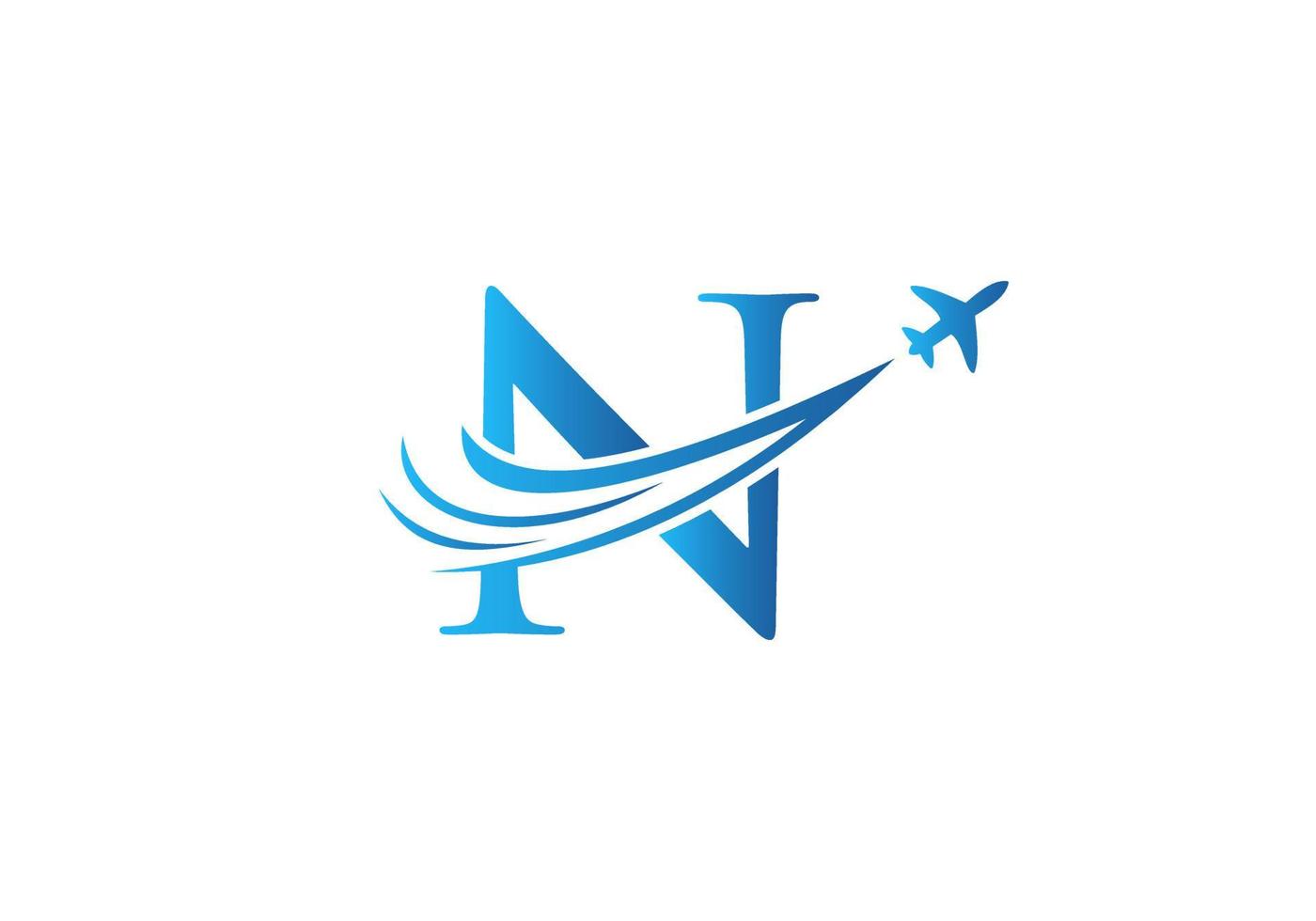 brev n resa logotyp design begrepp med flygande flygplan symbol vektor