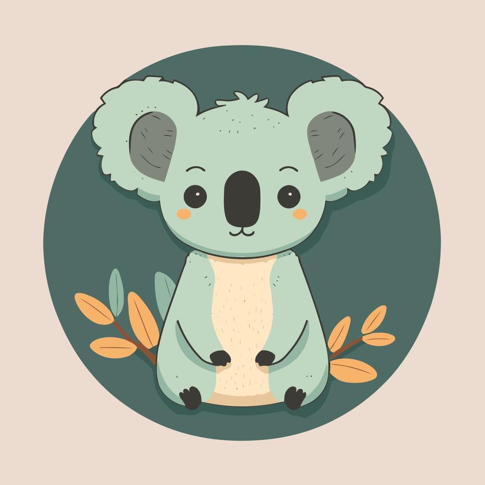 koala logo.söt tecknad serie koala med löv. vektor illustration i en platt stil