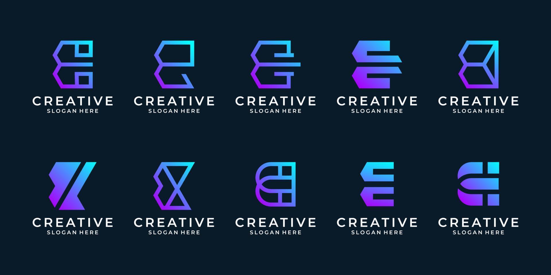 uppsättning av kreativ första brev e logotyp mall. abstrakt teknologi logotyp design samling vektor