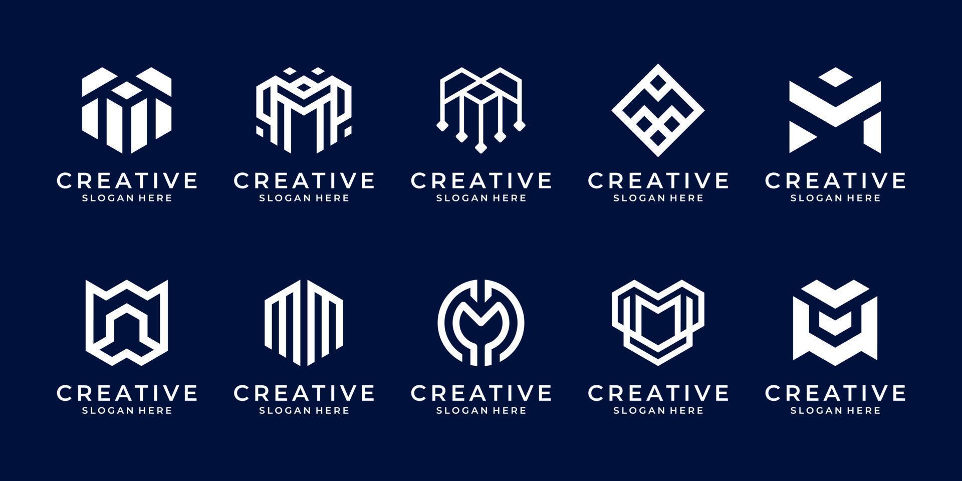 uppsättning av samling monogram brev m logotyp mall. ikoner för företag av lyx, elegant, enkel. vektor