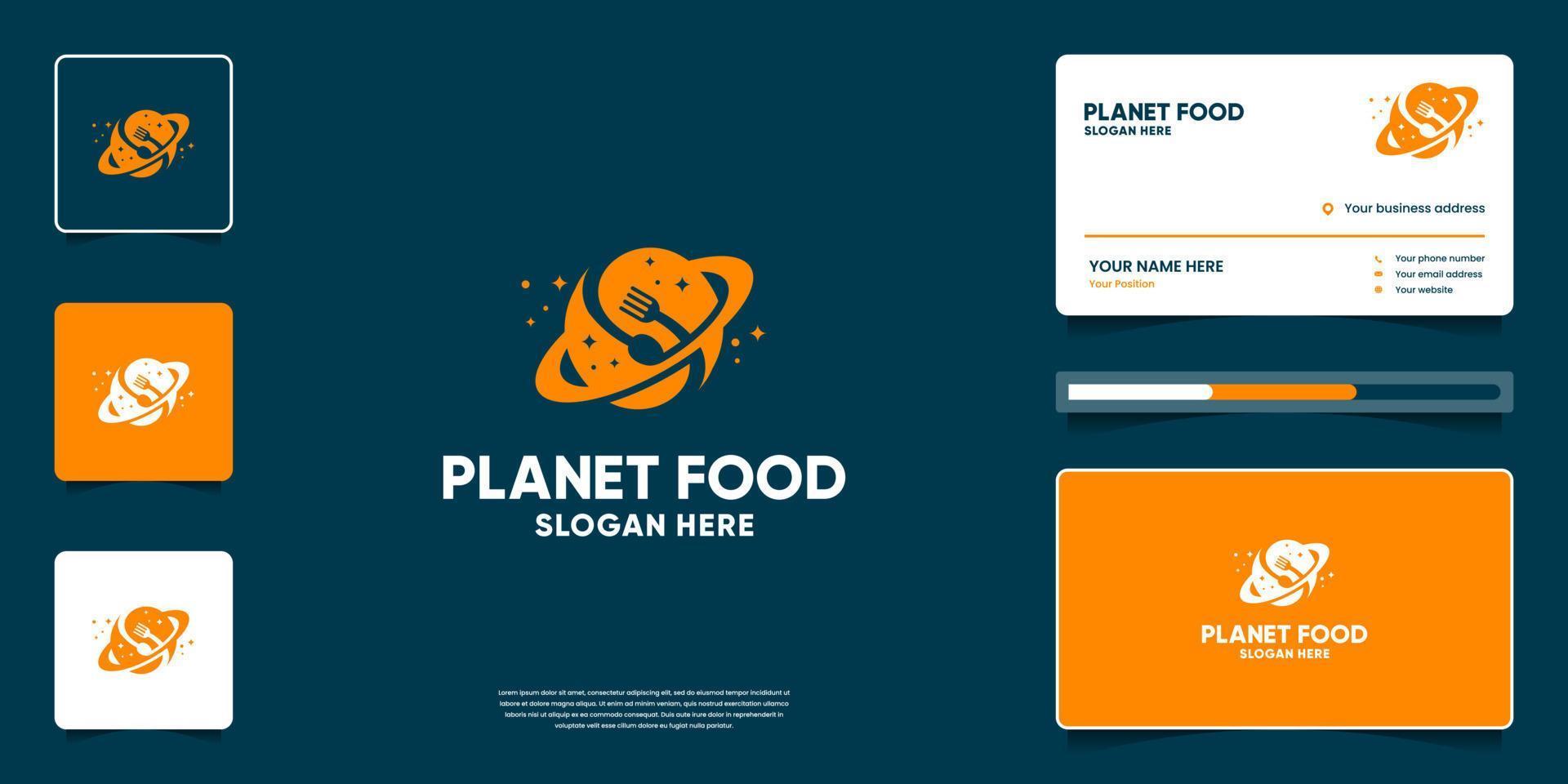 kreative Planet Food-Logo-Design-Vorlage. Symbol für Restaurant, Café, Straßenessen mit Visitenkarten-Branding vektor