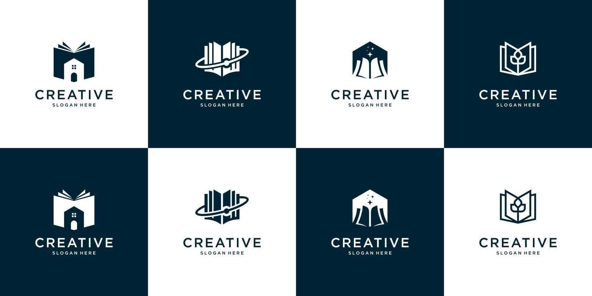 uppsättning av kreativ bokhandel logotyp design mall vektor