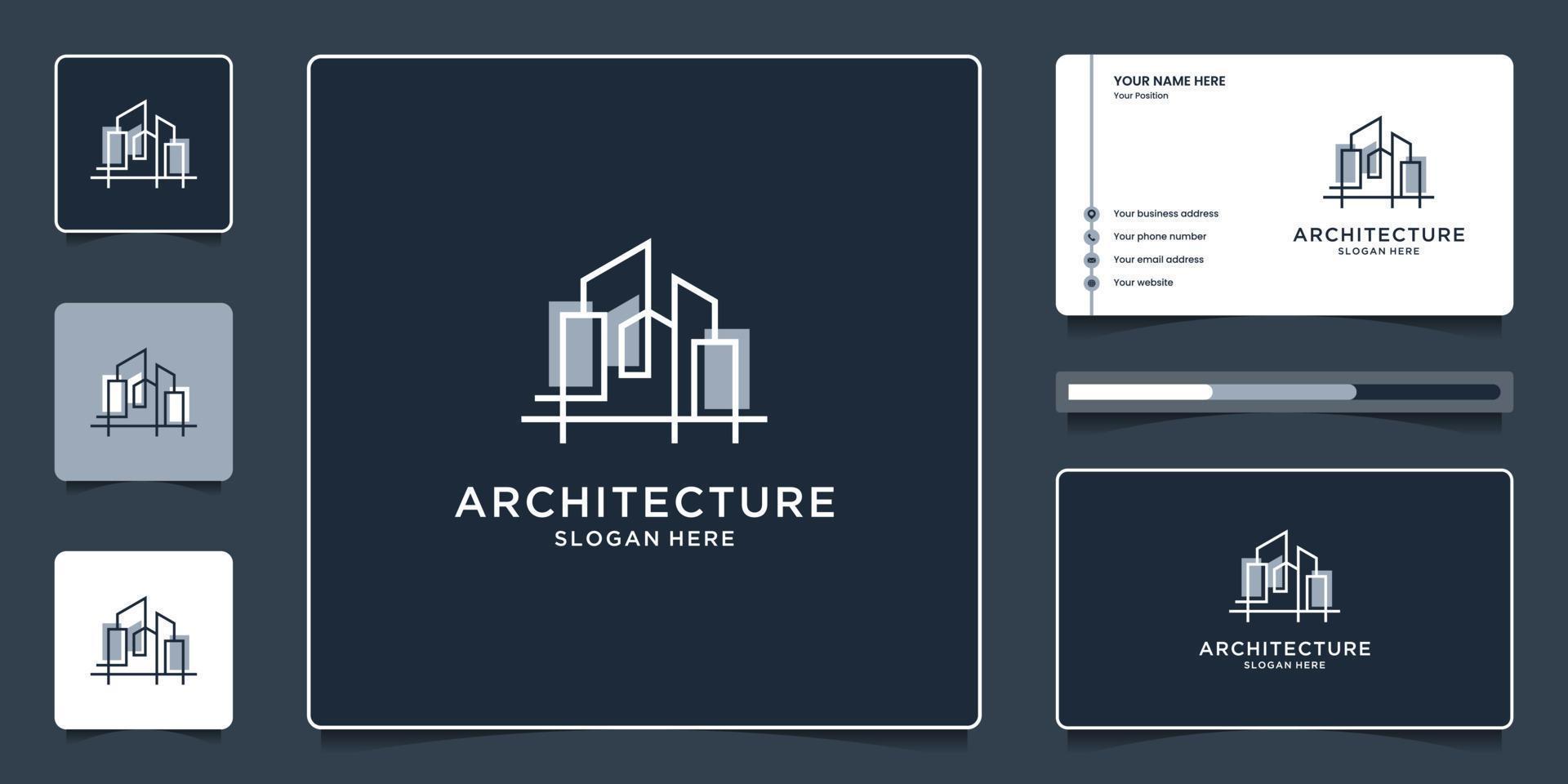 arkitektur med linje begrepp logotyp design och företag kort vektor