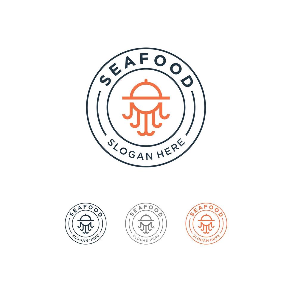 Octopus Seafood Logo Design Linie Kunst Stil vektor