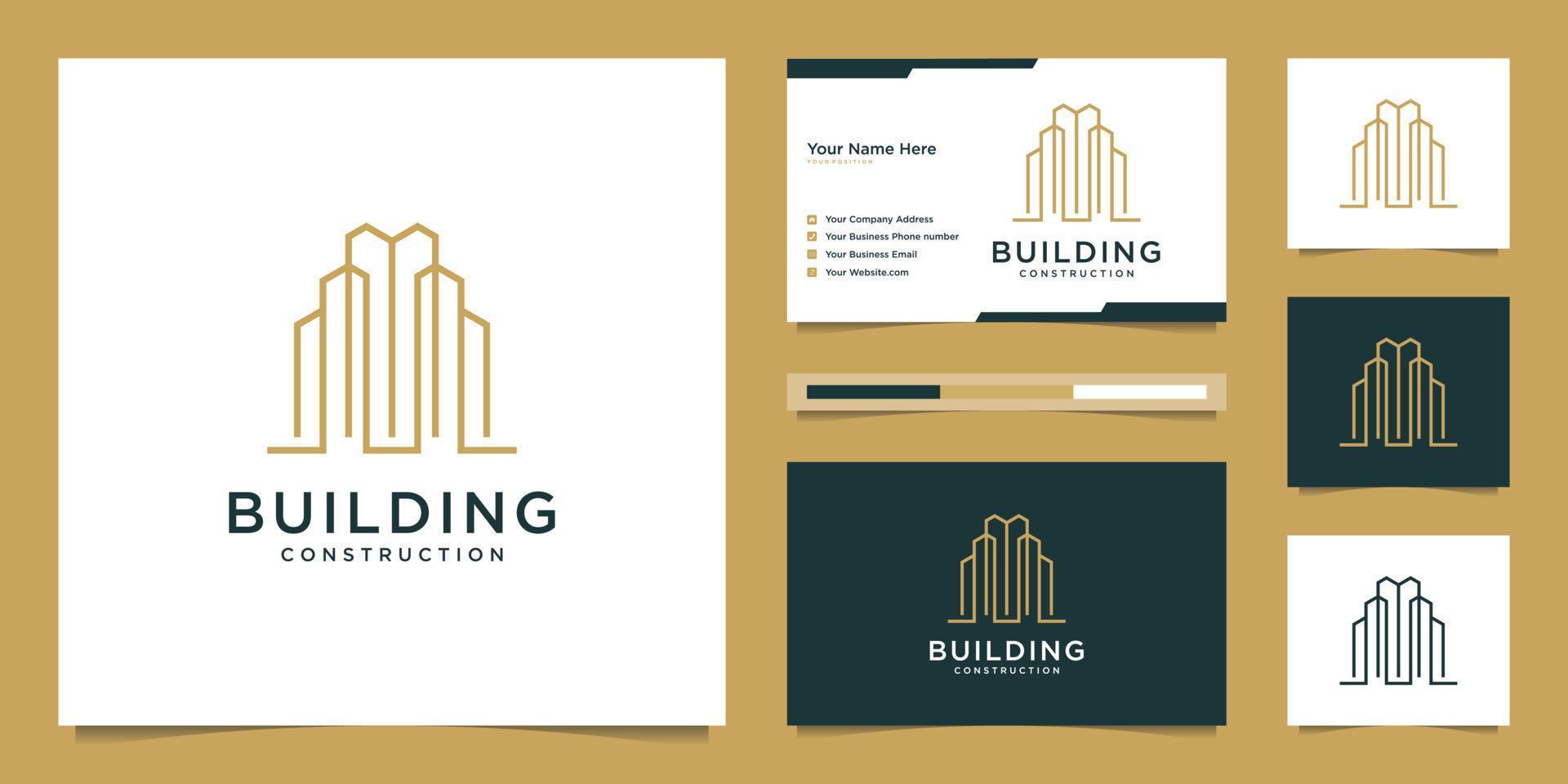 Gebäudedesign-Logos mit Linienstil. Symbol für Bau, Wohnung und Architekt. Premium-Logo-Design und Visitenkarten. vektor
