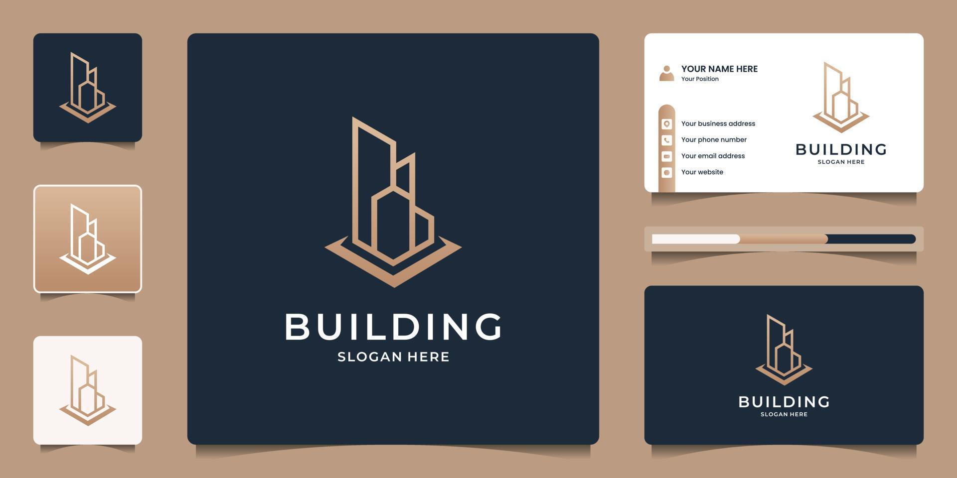 Gebäude Logo Design Premium. minimalistisches skyline-logo für architektur, bau, wohnung. vektor