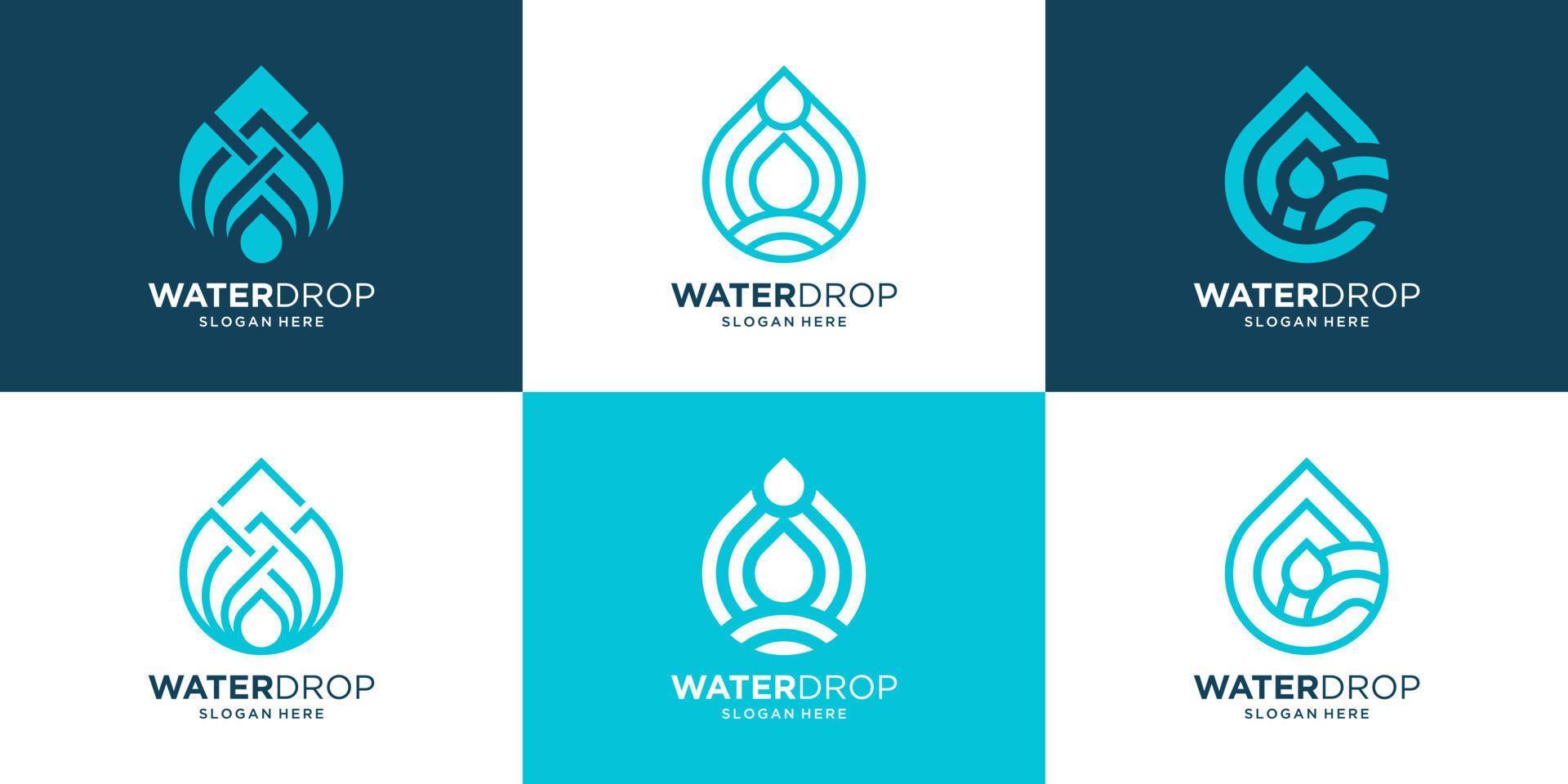 vatten släppa med linje konst stil logotyp design samling. vektor