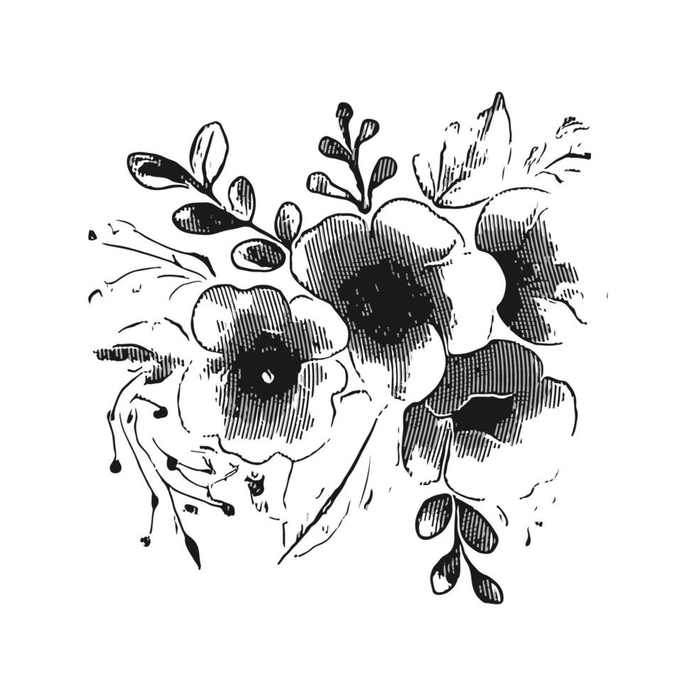 konst samling av naturlig blommig ört- löv blommor i silhuett stil. dekorativ skönhet elegant illustration för hand dragen blommig design vektor