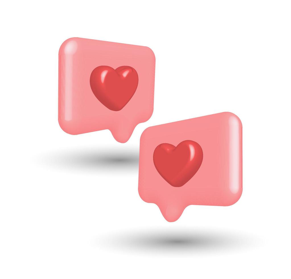 smartphone valentine 3d symbol vektor app benutzeroberfläche benachrichtigung digitale schaltfläche herz liebe sprechblase. wie pink internet schnelle tipps mobile dating anwendung social media alarm realistisch