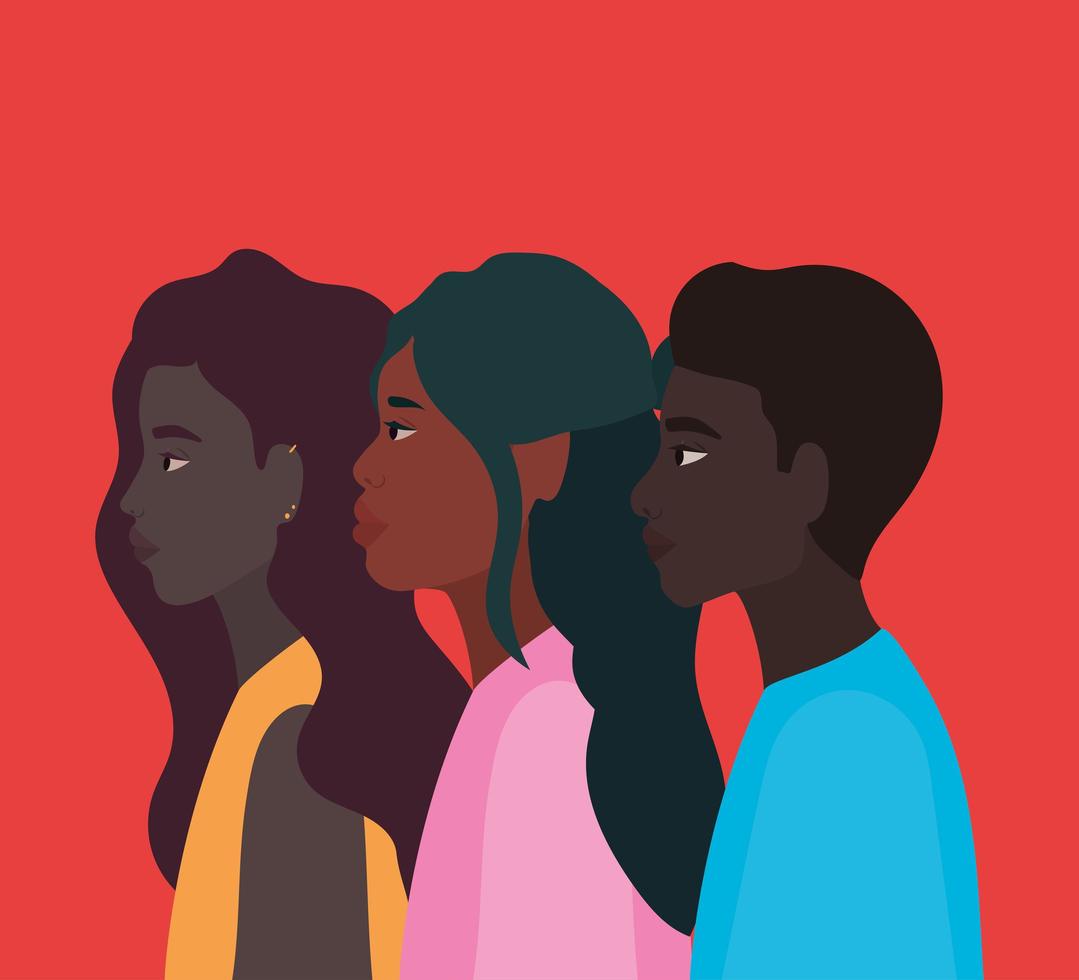 mångfaldskinn av svarta kvinnor och karikatyrer vektor