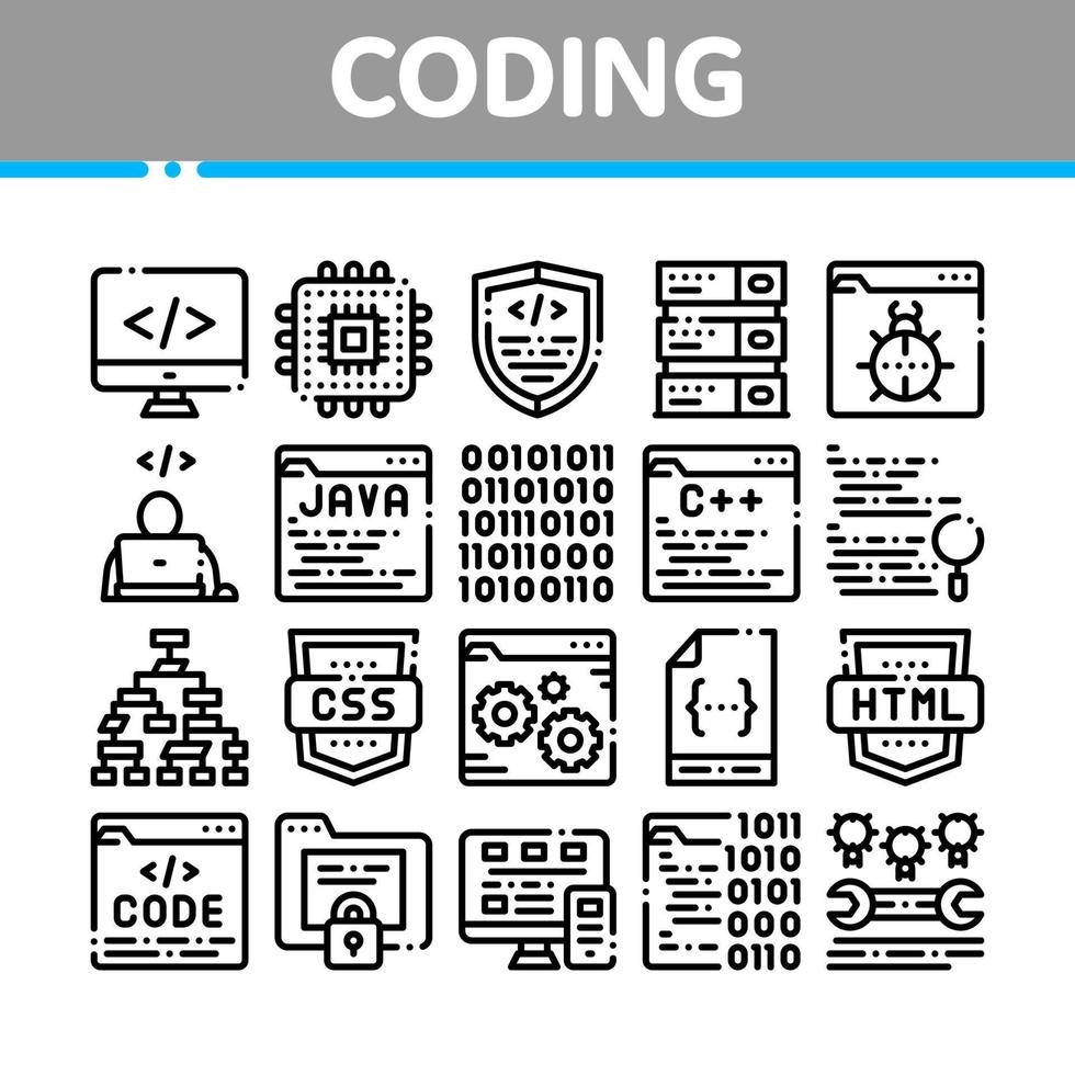 kodning systemet vektor tunn linje ikoner uppsättning