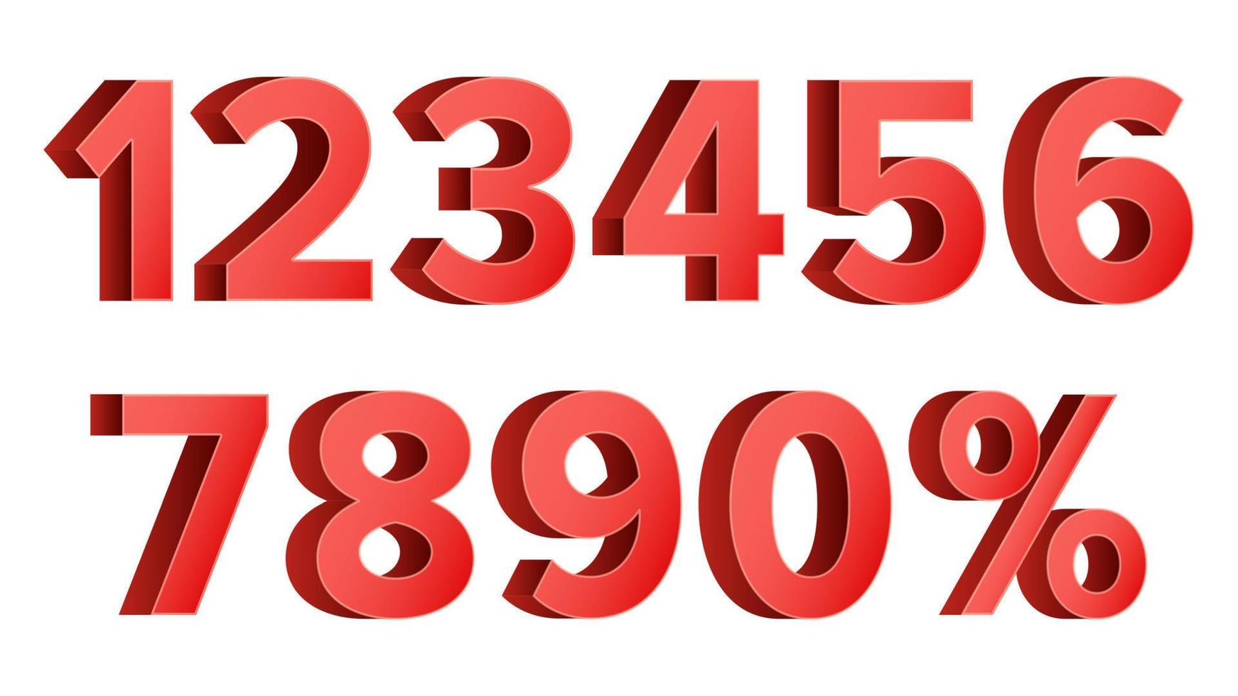 röd rabatt tal uppsättning vektor. siffror från 0 till 9. tecken av procent. isolerat illustration vektor