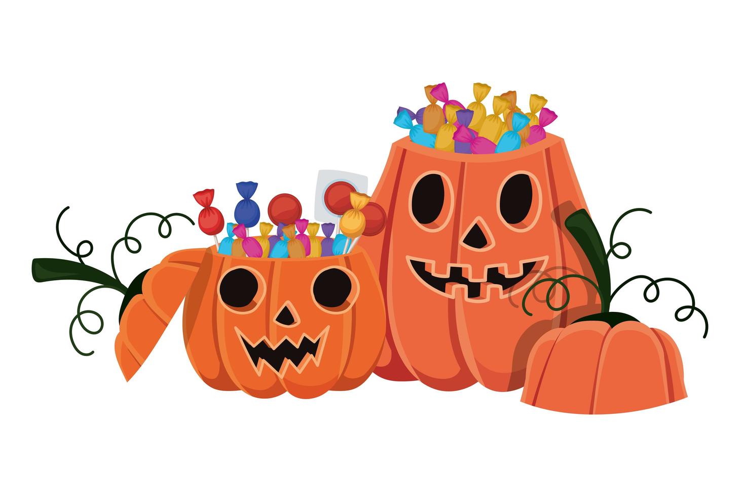 Halloween Kürbisse Cartoons mit Süßigkeiten Design vektor