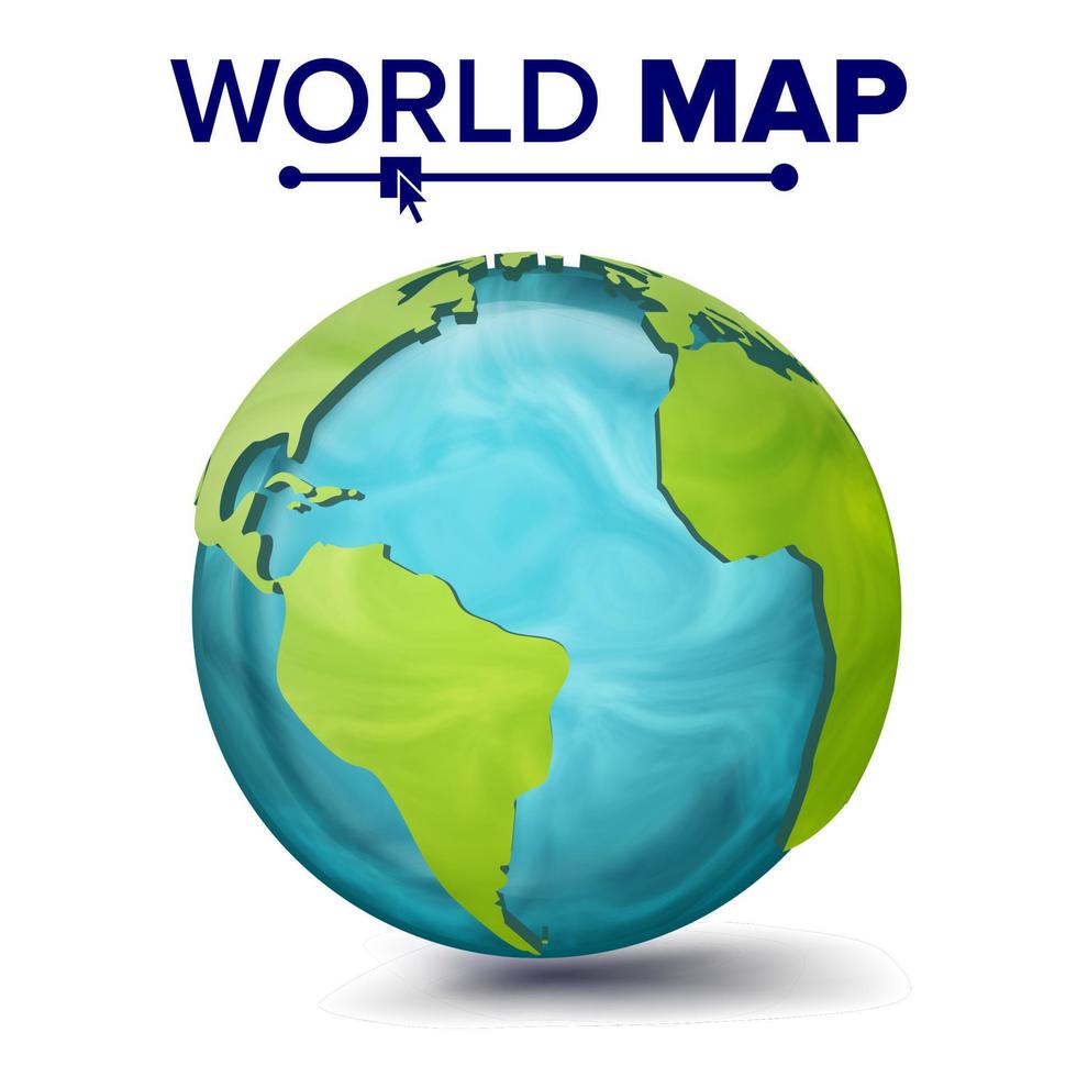 Weltkartenvektor. 3D-Planetenkugel. Erde mit Kontinenten. Nordamerika, Südamerika, Afrika, Europa. isolierte Abbildung vektor