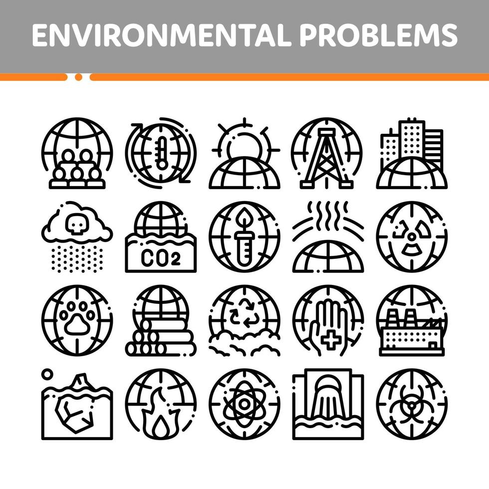 Umweltprobleme Vektor dünne Linie Symbole gesetzt