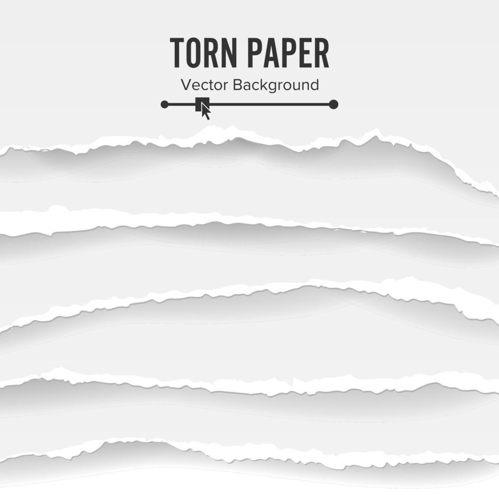 trasig papper tom vektor. samling av vit trasig papper. rev kanter med skugga. vektor