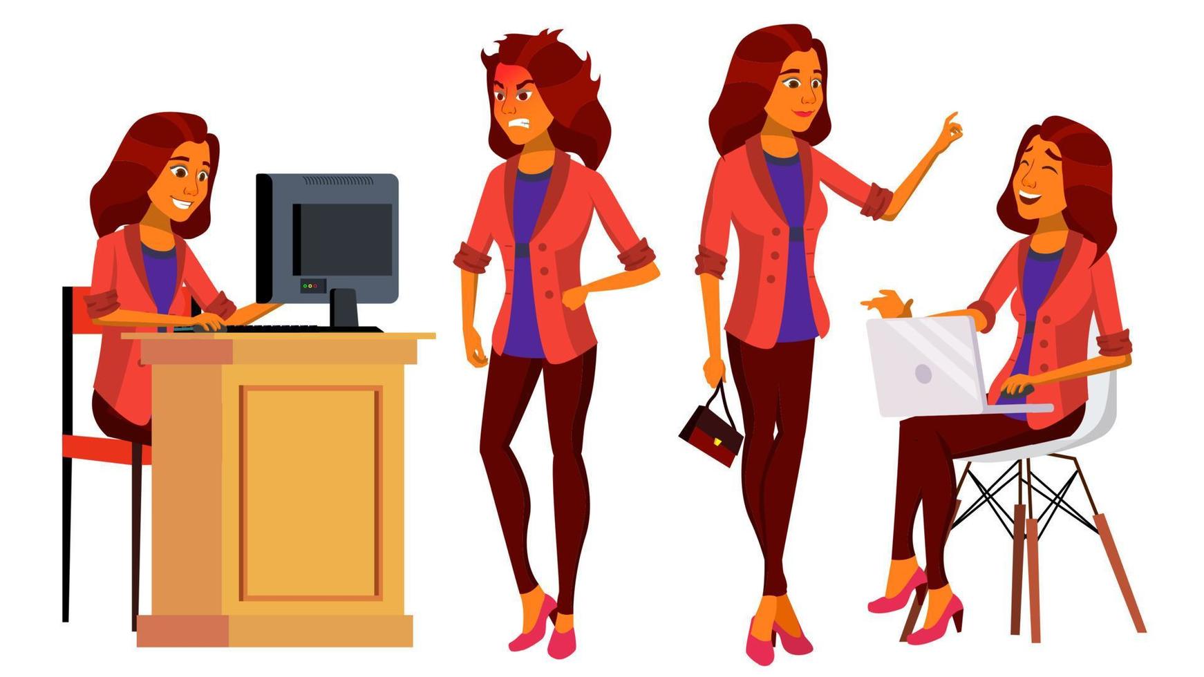 kontor arbetstagare vektor. kvinna. modern anställd, arbetare. företag kvinna. arab, saudi ansikte känslor, olika gester. platt tecknad serie illustration vektor