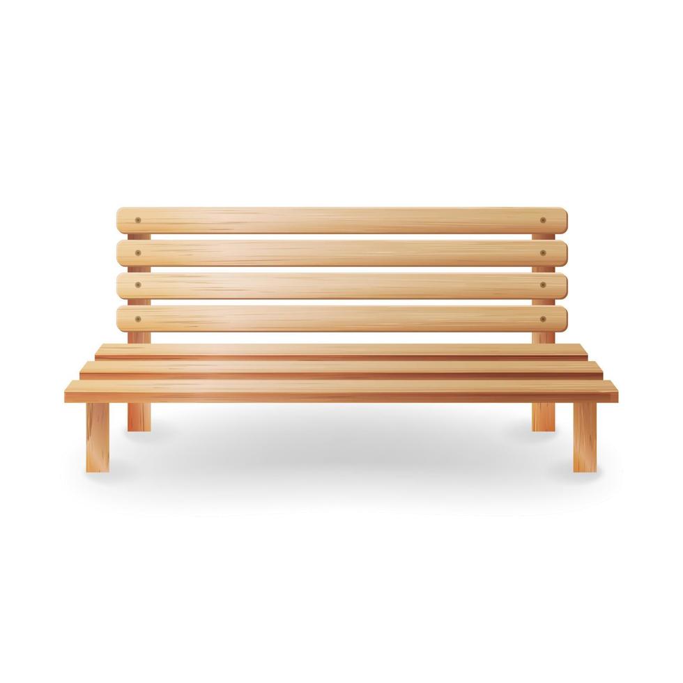 trä- bänk realistisk vektor illustration. slät trä- klassisk möbel på vit bakgrund