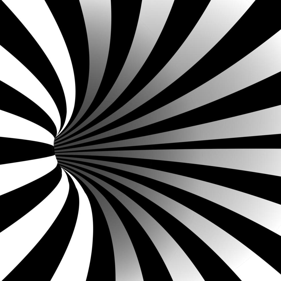 spiralförmiger Wirbelvektor. Illusion. optische Kunst. Bewegung gestreifter Tunnel. Wirbel-Illusion. geometrische magische hintergrundillustration vektor